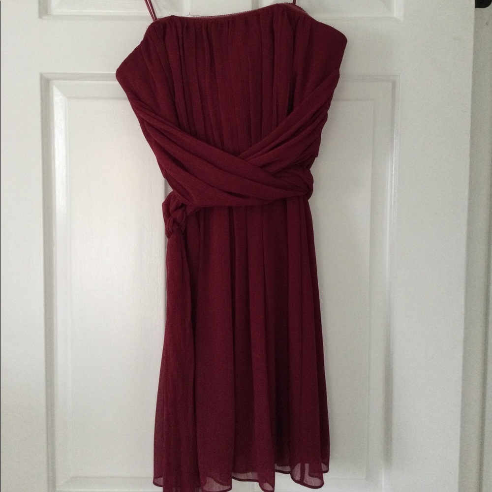 Wine colored strapless dress